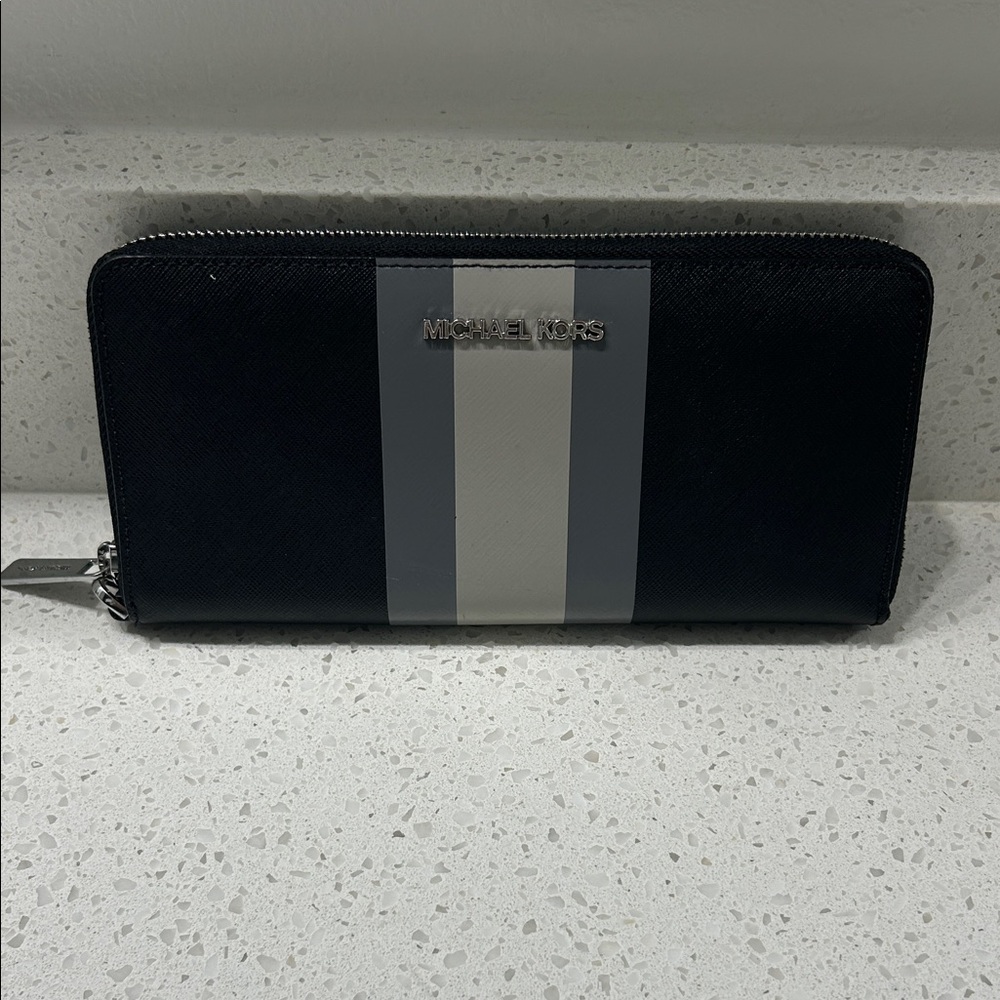 Michael Kors Black and Gray Stripe Men's Wallet